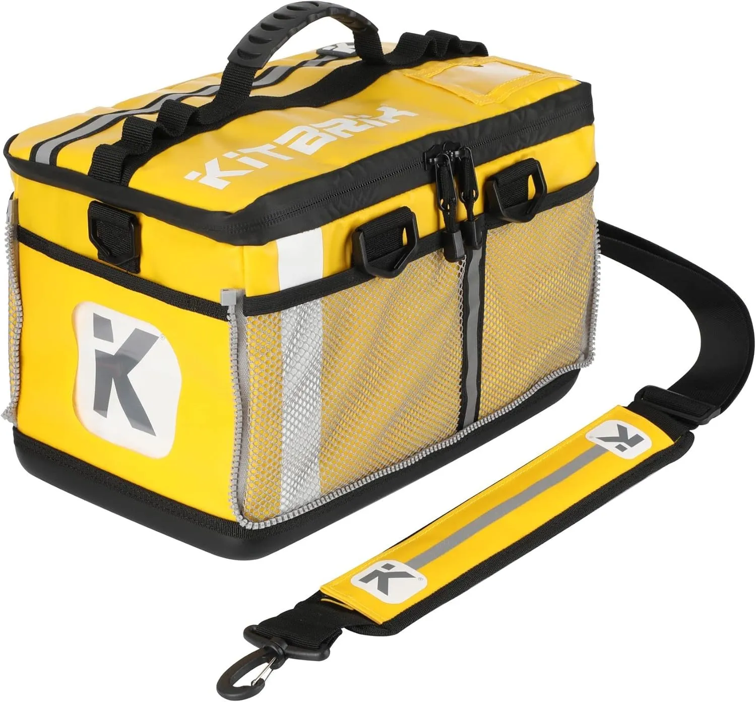 KitBrix Waterproof Sports Duffel Bag, Personal Item Travel Bag 15.3" x 9.4" x 9.4" - Solid Base - Built for Wet, Muddy Gear - Multi-Use Swimming, Gym, Soccer, Camping, Triathlon Transition Bag, Yellow