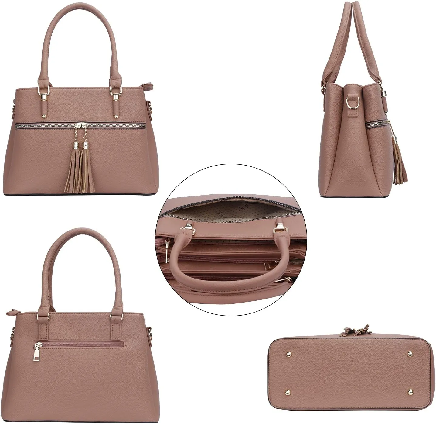 KKXIU Women Satchel Bags Handle Shoulder Handbags and Purses Pockets Zipper Leather Crossbody Bags