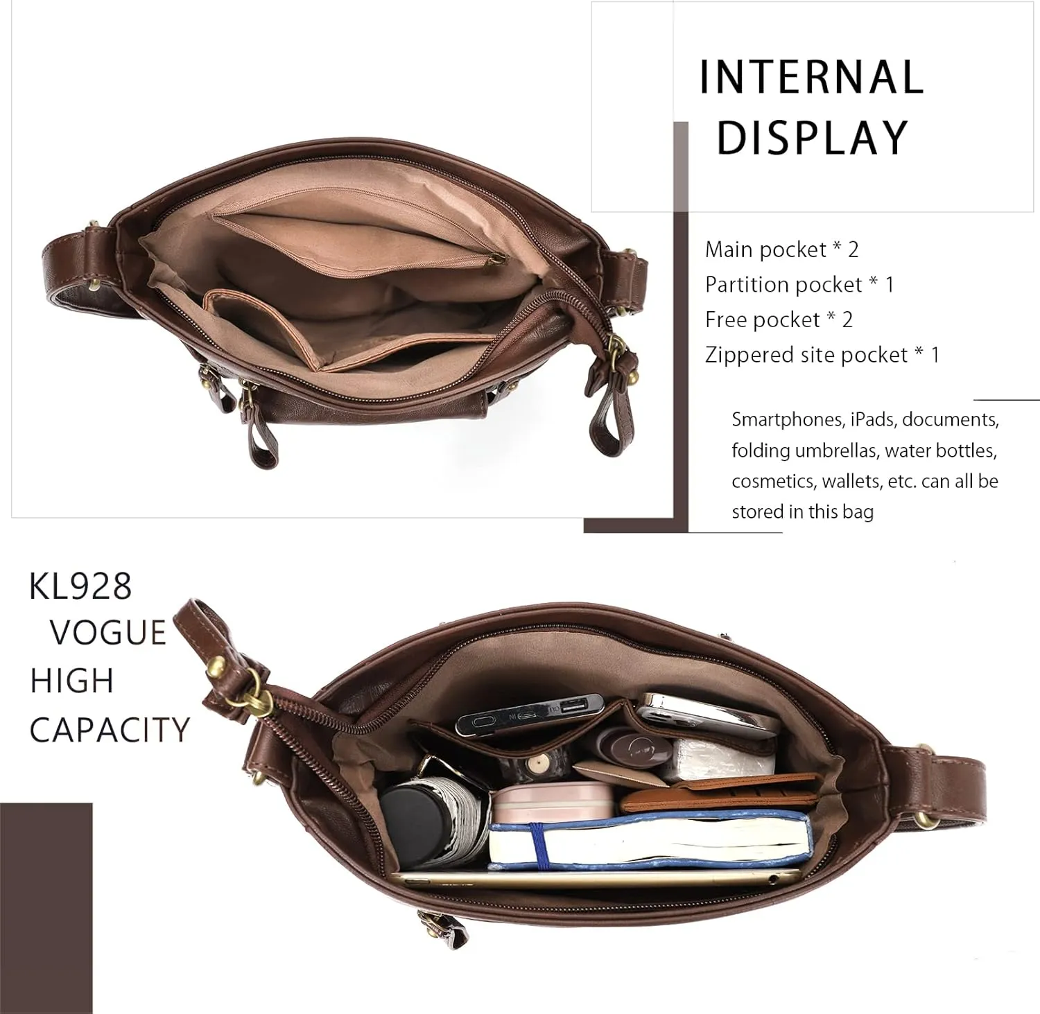 KL928 Crossbody Bags for Women, Multi Pocket Shoulder Bags, Medium PU Leather Cross Body Purses