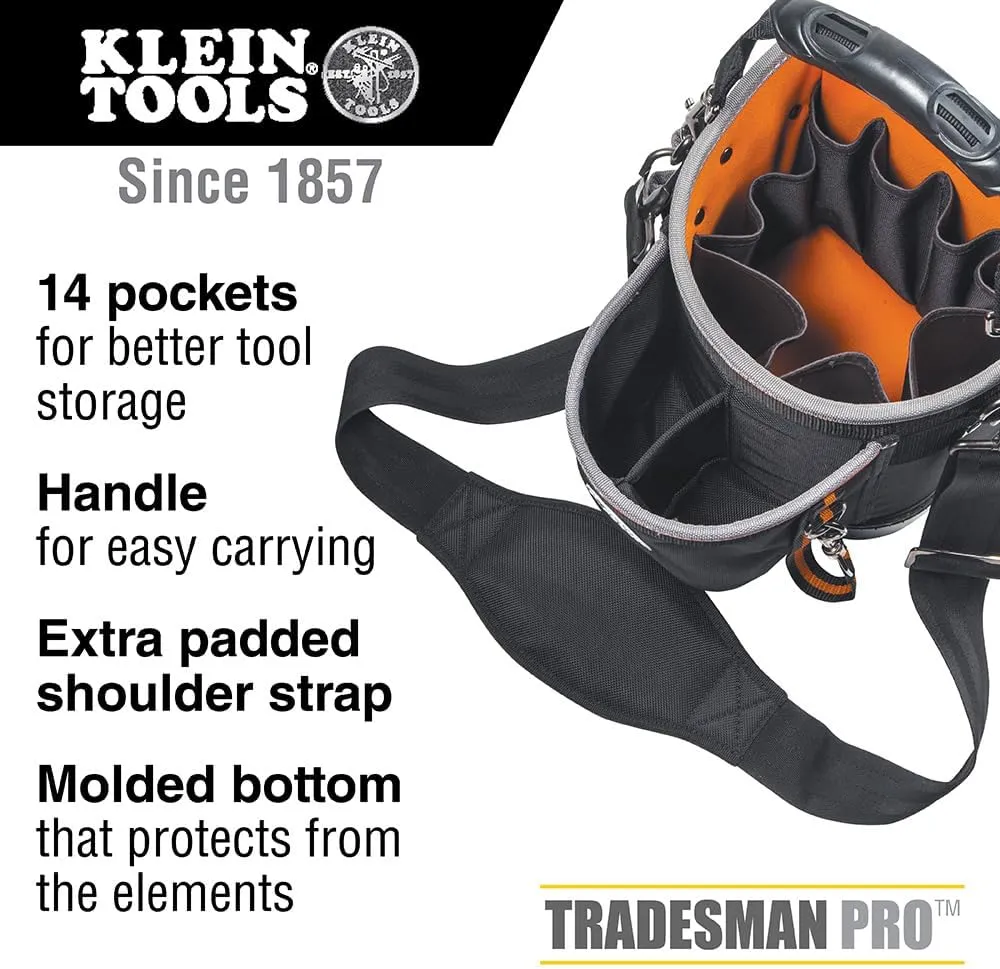Klein Tools 55419SP-14 Tool Bag with Shoulder Strap Has 14 Pockets for Tool Storage, Can Fit Long Screwdrivers
