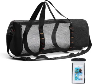 Klmnop Large Mesh Dive Bag, Scuba Gear Bag Duffle Dive Case with Waterproof Phone Pouch and Adjustable Shoulder Strap for Diving Equipment Snorkeling Gear