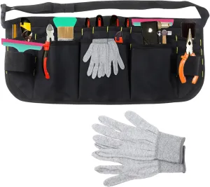 Klmnop Waist Tool Apron with Gloves, Multi-Pocket Car Wrap Tools Bag with Adjustable Belt, Window Tint Pouch for Film Application and Sign Making(Black)