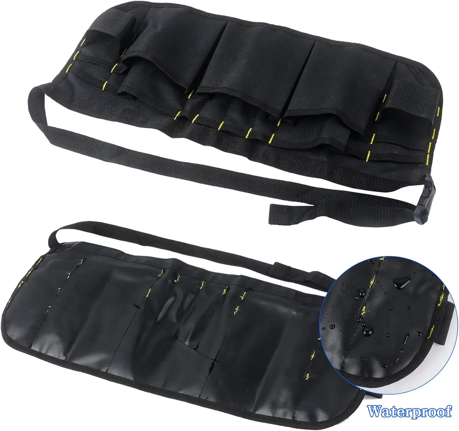 Klmnop Waist Tool Apron with Gloves, Multi-Pocket Car Wrap Tools Bag with Adjustable Belt, Window Tint Pouch for Film Application and Sign Making(Black)