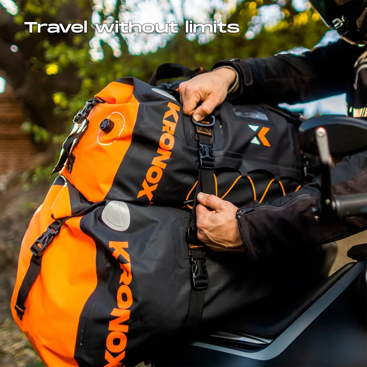 KRONOX Motorcycle Dry Bag, 25L Black Duffle - Waterproof Duffel Bag for Travel, Adventure or Dirt Bike Gear. Saddle and Back Seat Motorcycle Luggage.
