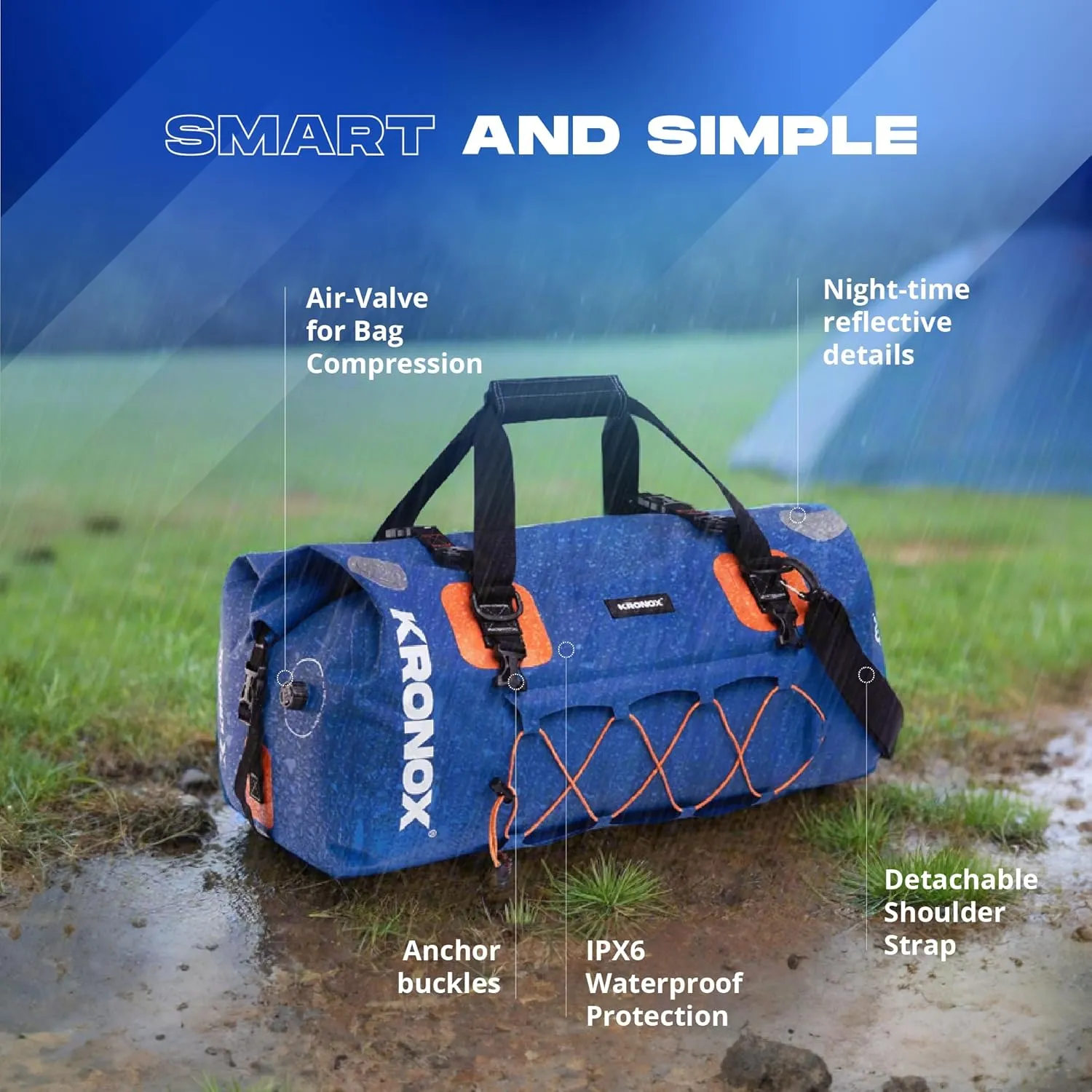 KRONOX Waterproof Duffel Bag - Large Heavy-Duty Drybag for Boating, Camping and Travel