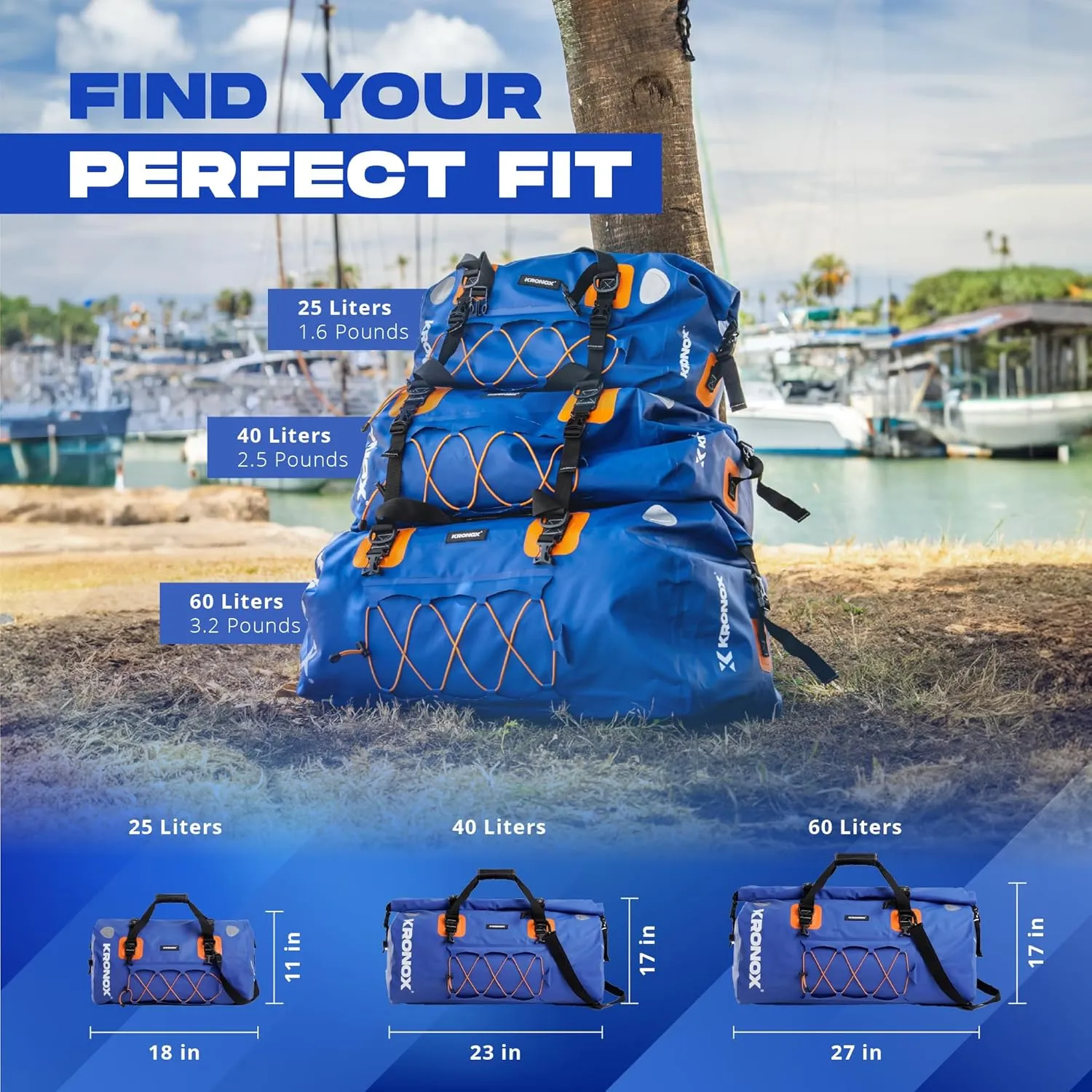 KRONOX Waterproof Duffel Bag - Large Heavy-Duty Drybag for Boating, Camping and Travel
