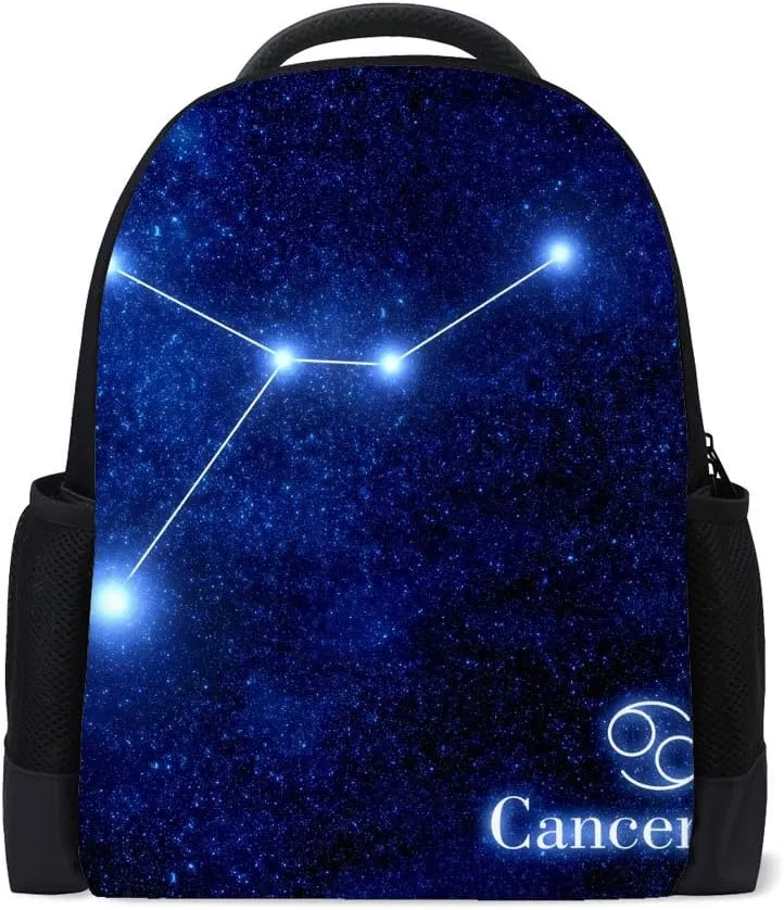 Kuizee Classic Backpack Adjustable Padded Shoulder Straps Daypack ﻿Astronomical Constellation Zodiac Symbol Cancer Book Bag Casual Bags Durable College School Daily 16Inch
