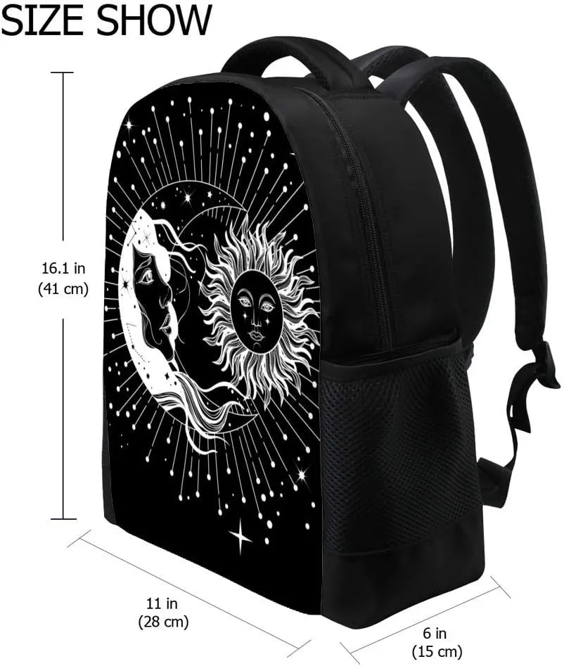 Kuizee Classic Backpack Schoolbag Adjustable Padded Shoulder Straps Daypack ﻿Sun Eclipse Astronomy Astrology Mysticism Black Casual Bags Durable College Daily 16Inch
