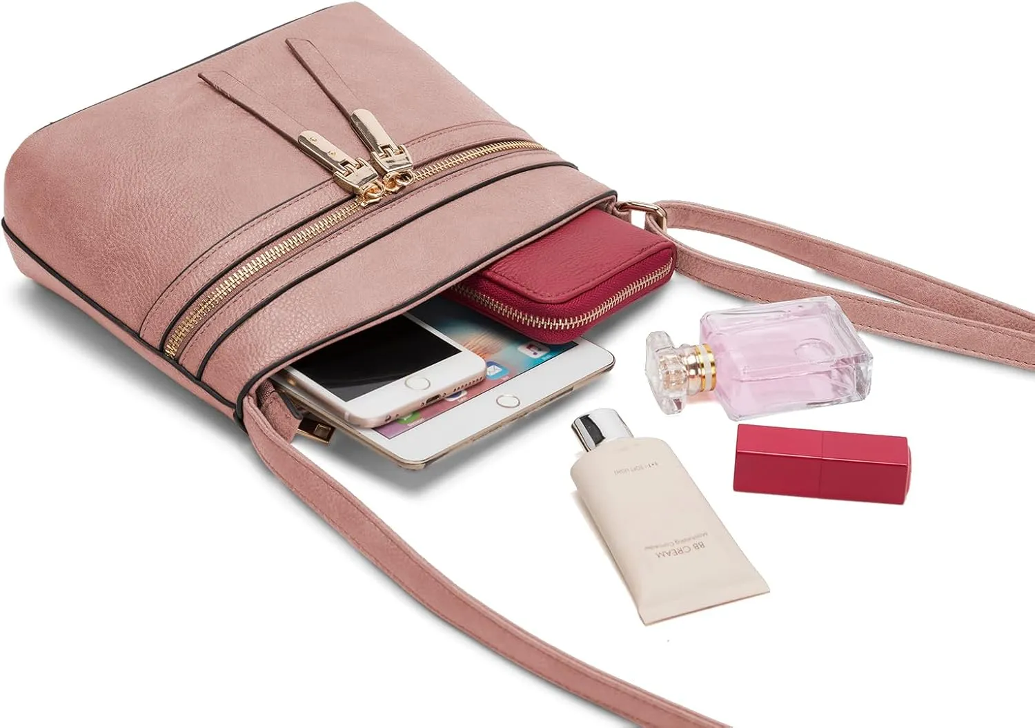 LA TERRE Zipper Pocket Crossbody Bags, Lightweight Medium Crossbody Purses Women's Shoulder Handbags