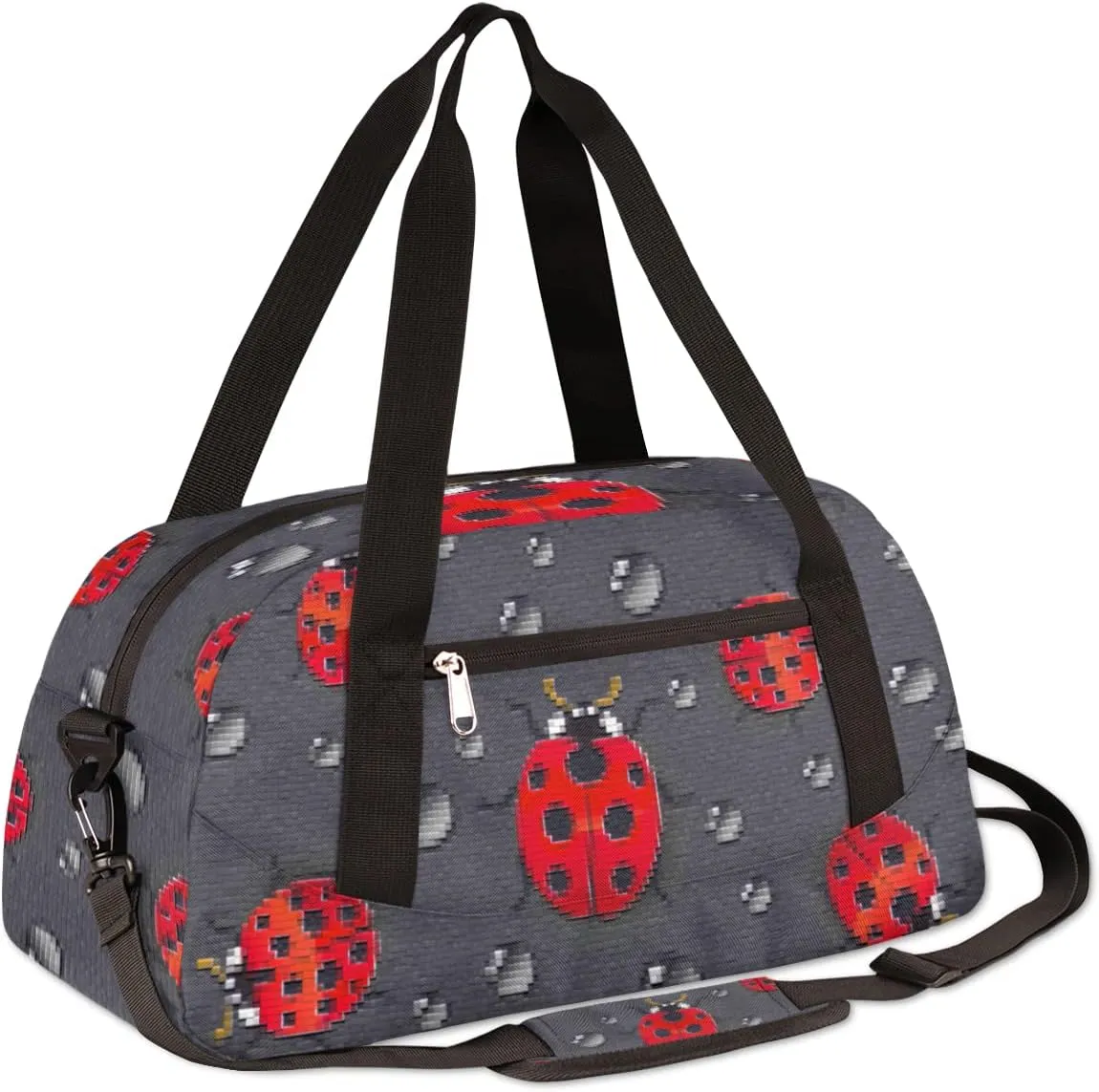 Ladybugs Kids Duffel Bag for Girls Boys Teens, Ladybugs Pixel Wind Dance Bag Overnight Small Duffel Bag Carry On Weekend Sports Gym Travel Bag for School Practice Gymnastics Ballet