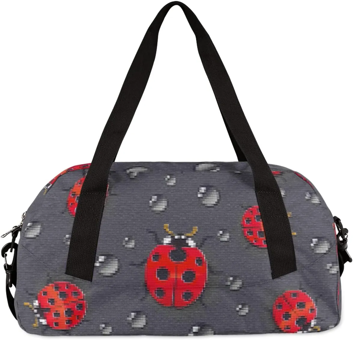 Ladybugs Kids Duffel Bag for Girls Boys Teens, Ladybugs Pixel Wind Dance Bag Overnight Small Duffel Bag Carry On Weekend Sports Gym Travel Bag for School Practice Gymnastics Ballet