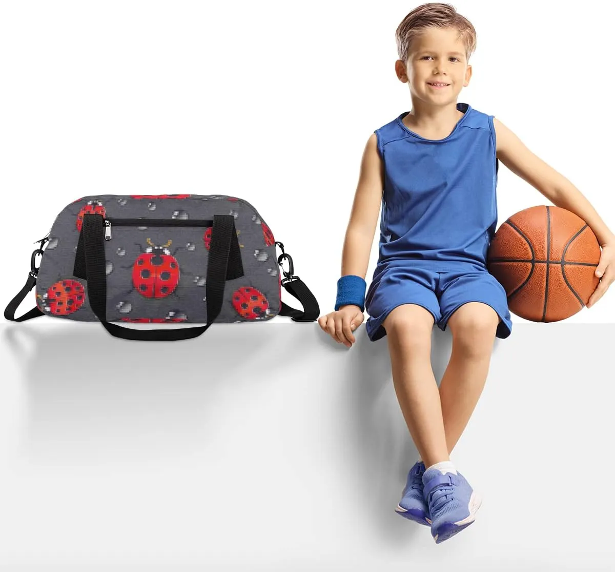 Ladybugs Kids Duffel Bag for Girls Boys Teens, Ladybugs Pixel Wind Dance Bag Overnight Small Duffel Bag Carry On Weekend Sports Gym Travel Bag for School Practice Gymnastics Ballet