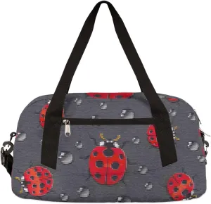 Ladybugs Kids Duffel Bag for Girls Boys Teens, Ladybugs Pixel Wind Dance Bag Overnight Small Duffel Bag Carry On Weekend Sports Gym Travel Bag for School Practice Gymnastics Ballet