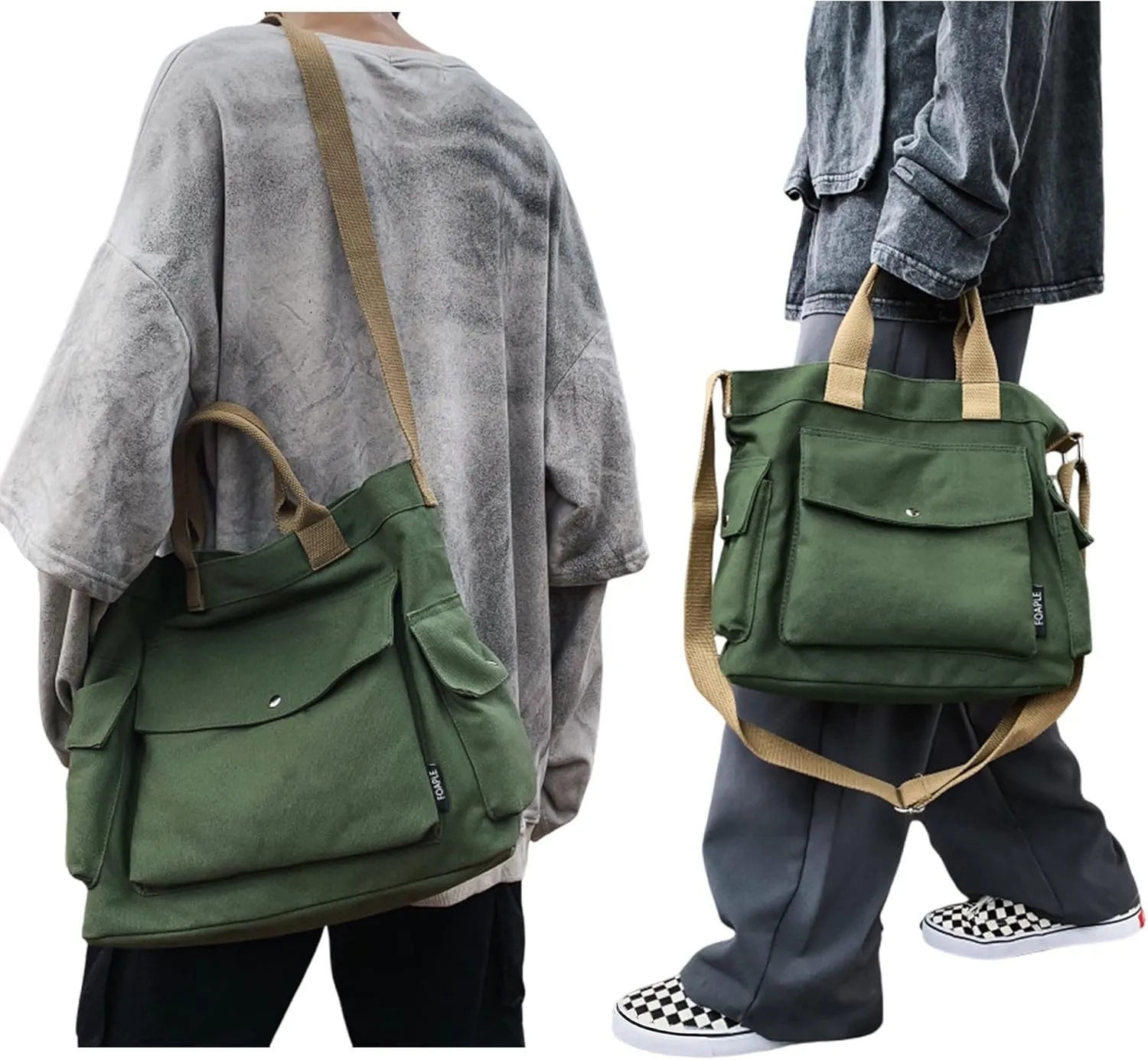 Large Canvas Tote Bag for Women Men Shoulder Bags Hobo Handbags with Multi-Pockets Casual Bag for Travel, Work