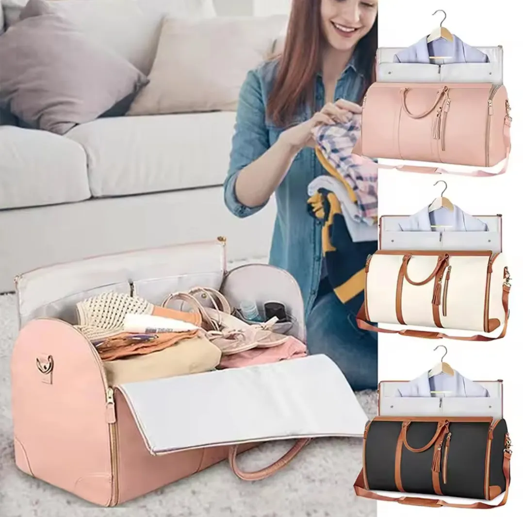 Large Capacity Carry On Garment Bag PU Leather Duffle Bag