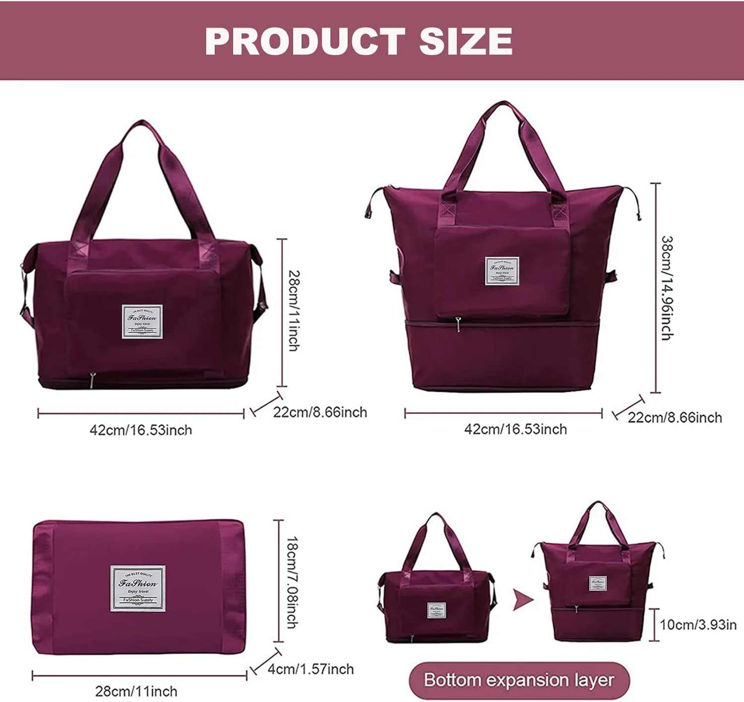 Large Capacity Travel Bag, Foldable Travel Bag, Expandable Travel Duffel Bag, Collapsible Waterproof Large Capacity Travel Handbag, Overnight Bag for Women and Man