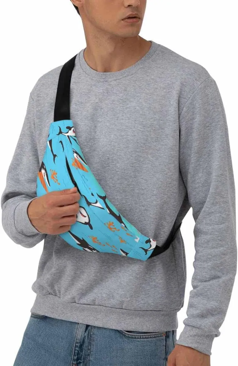 Large Crossbody Bag Waistpack Cartoon Diferent Emotion Fishwhales Predation Mammal Fish Palying Leisure Sports Fanny Pack Zipper Bag for Running, Travel