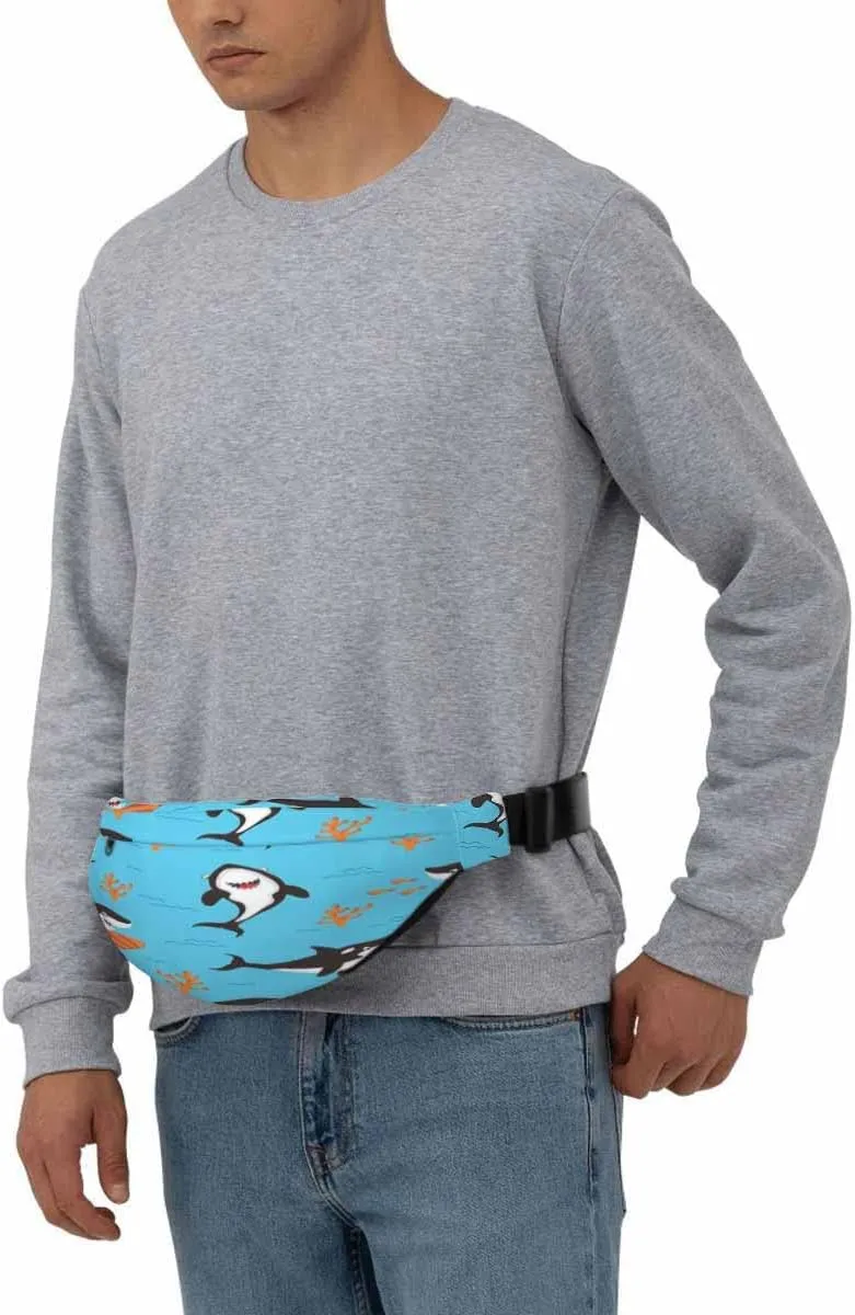 Large Crossbody Bag Waistpack Cartoon Diferent Emotion Fishwhales Predation Mammal Fish Palying Leisure Sports Fanny Pack Zipper Bag for Running, Travel