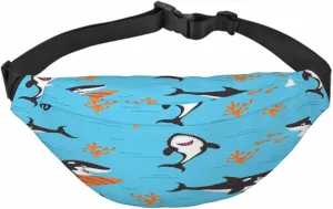 Large Crossbody Bag Waistpack Cartoon Diferent Emotion Fishwhales Predation Mammal Fish Palying Leisure Sports Fanny Pack Zipper Bag for Running, Travel