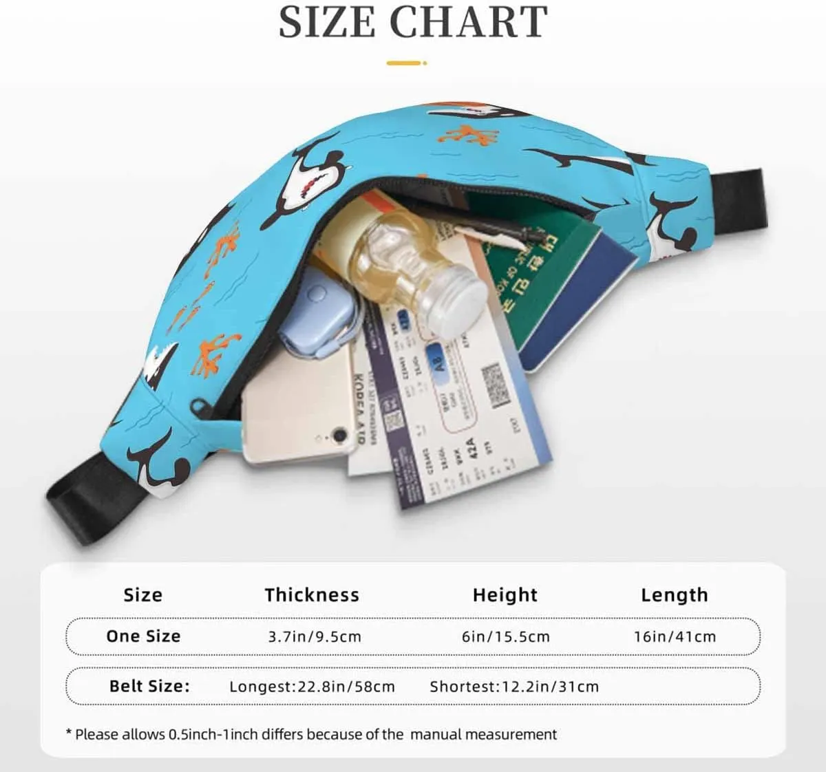 Large Crossbody Bag Waistpack Cartoon Diferent Emotion Fishwhales Predation Mammal Fish Palying Leisure Sports Fanny Pack Zipper Bag for Running, Travel