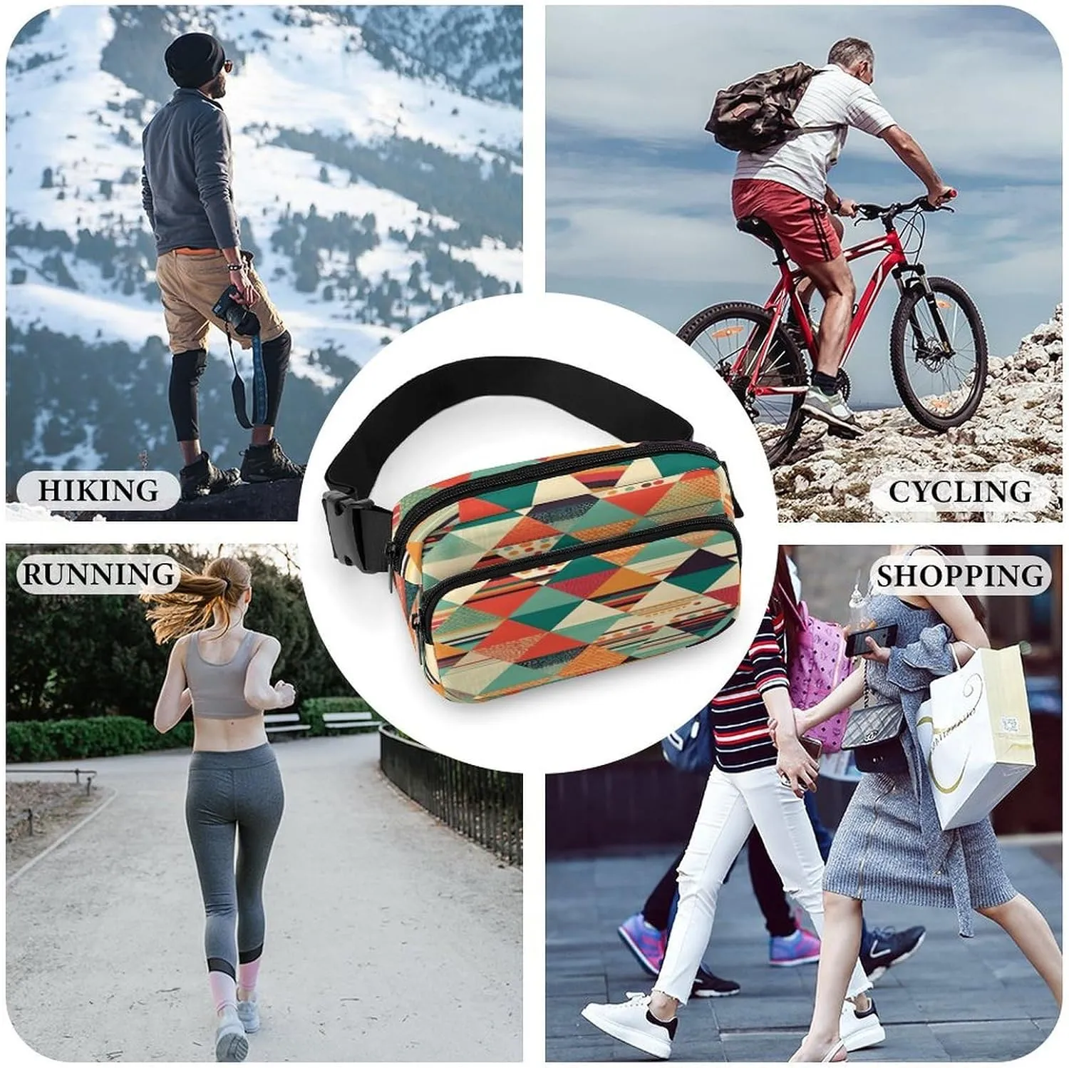 Large Waist Packs with Adjustable Strap,Bright Colors And Stripes CrossBody Fanny Pack Casual Bag for Travel Sports Running Hiking