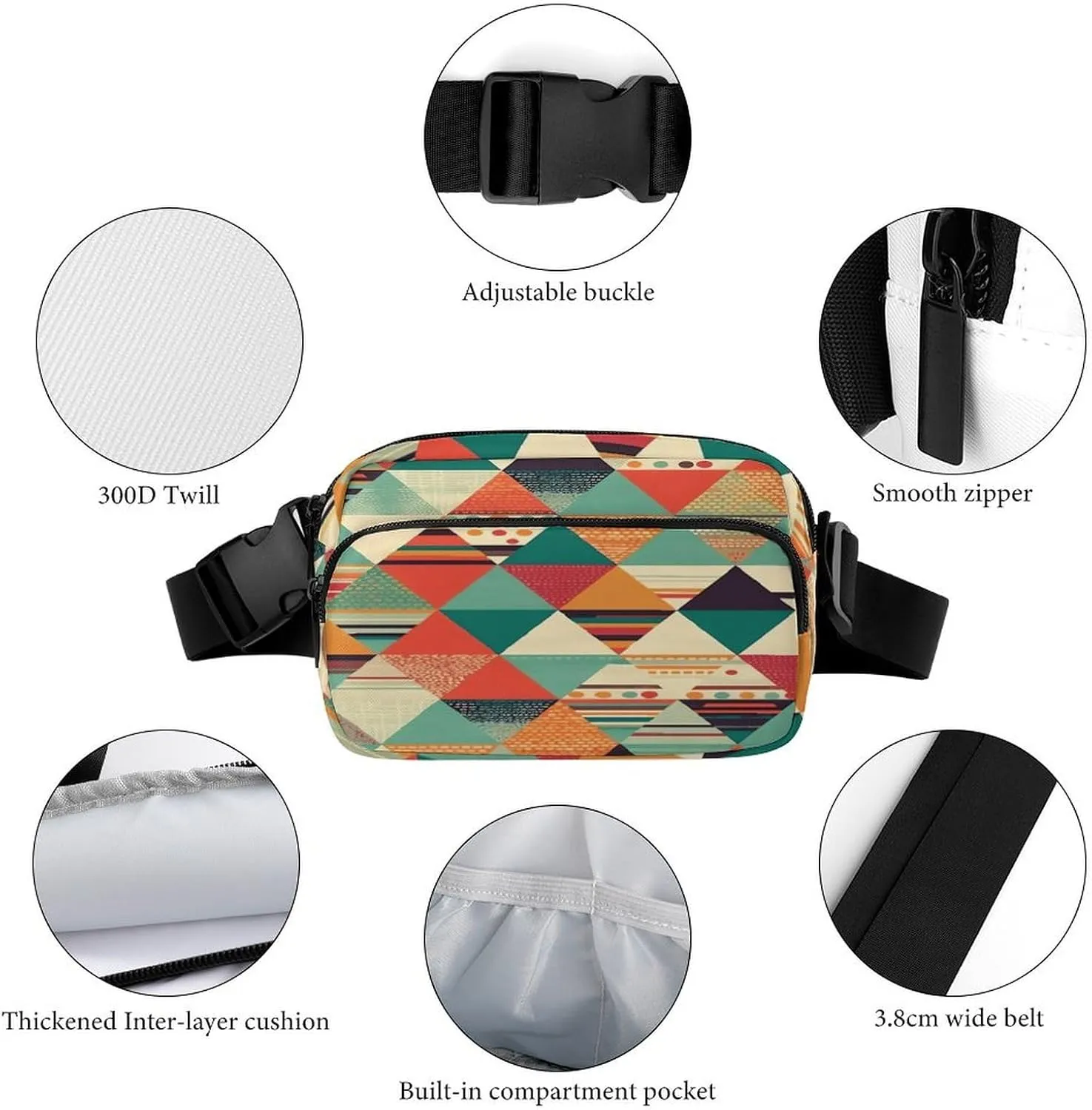 Large Waist Packs with Adjustable Strap,Bright Colors And Stripes CrossBody Fanny Pack Casual Bag for Travel Sports Running Hiking