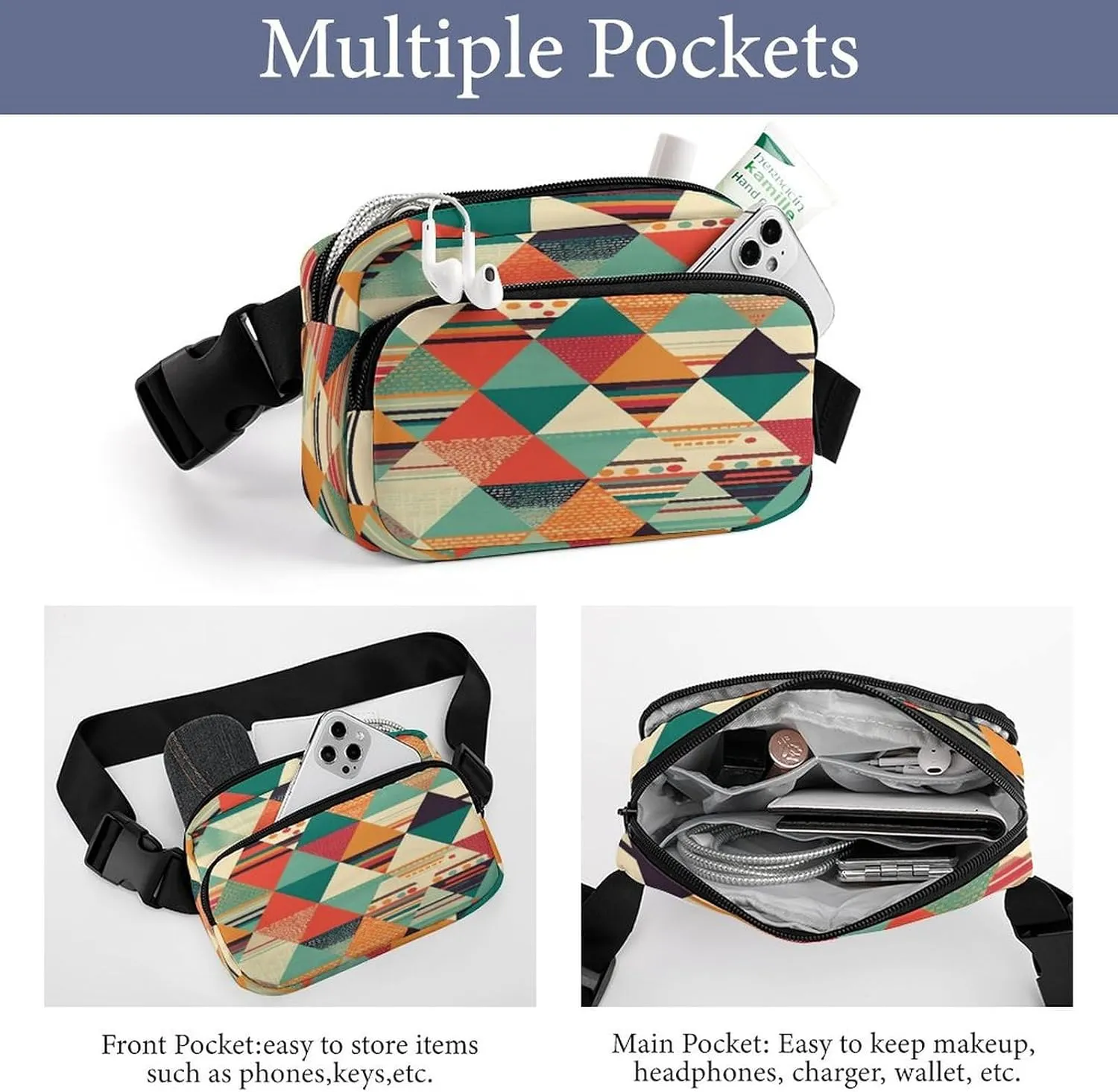 Large Waist Packs with Adjustable Strap,Bright Colors And Stripes CrossBody Fanny Pack Casual Bag for Travel Sports Running Hiking
