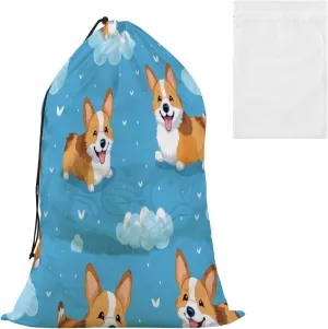 Laundry Bag Dog Soar in The Clouds Large Dirty Clothes Organizer Travel Bag with Drawstring for Home