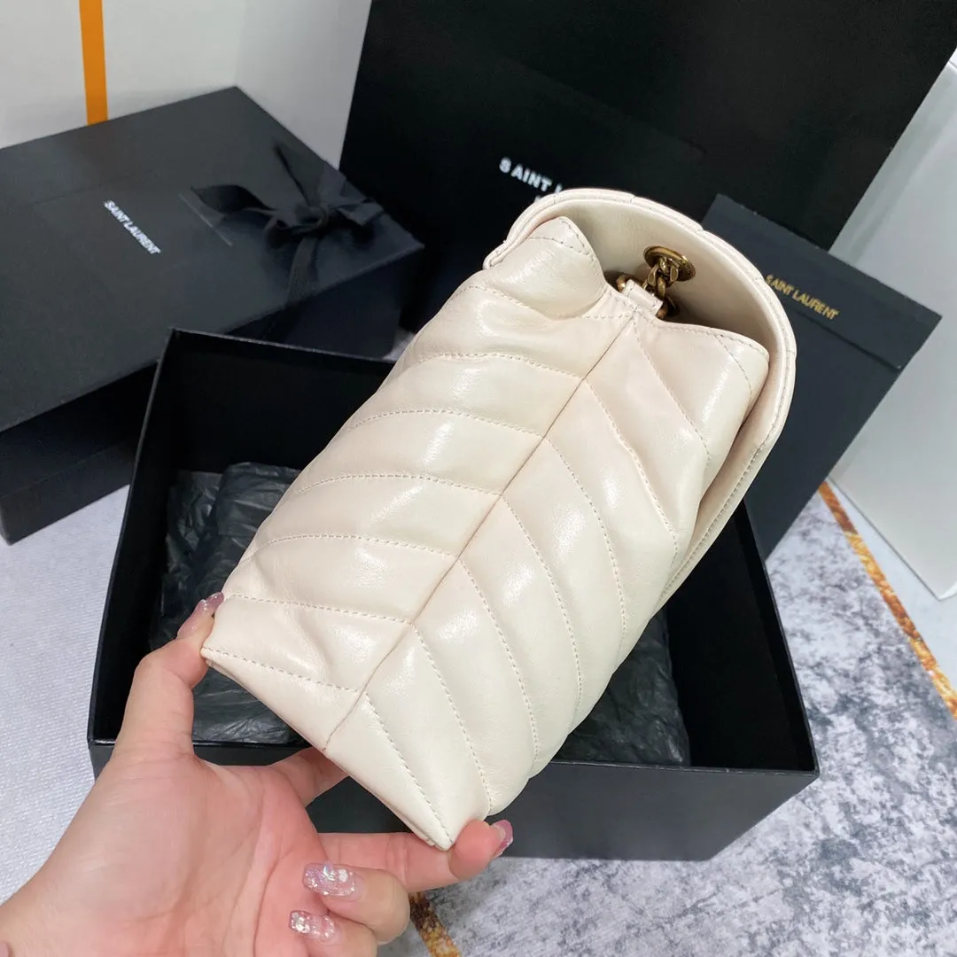Laurent MEDIUM 32 Giant discount GOLD LOULOU QUILTED Saint LEATHER Durable materials HARDWARE WHITE