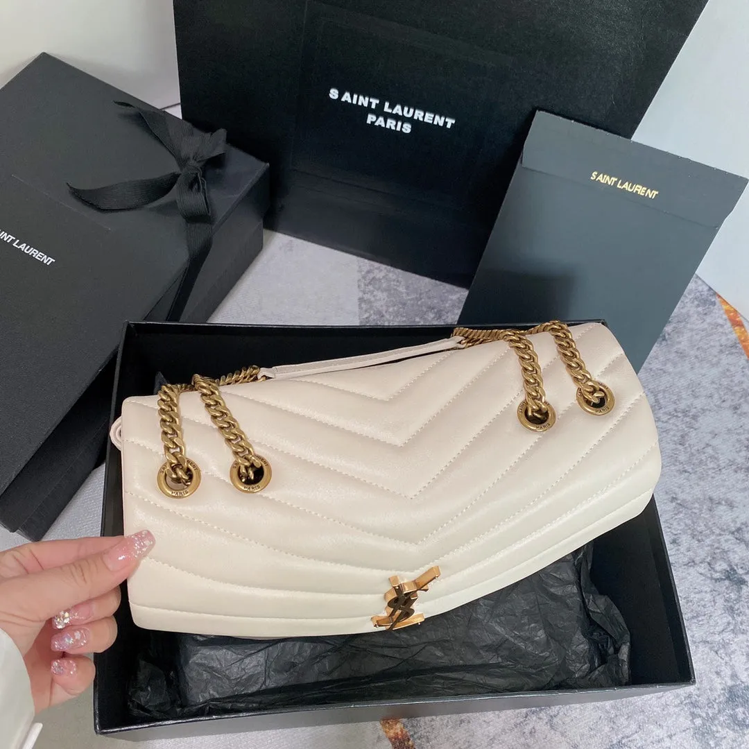 Laurent MEDIUM 32 Giant discount GOLD LOULOU QUILTED Saint LEATHER Durable materials HARDWARE WHITE