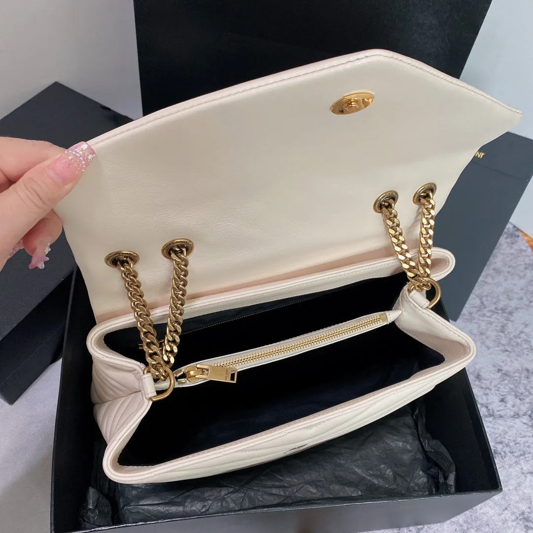 Laurent MEDIUM 32 Giant discount GOLD LOULOU QUILTED Saint LEATHER Durable materials HARDWARE WHITE