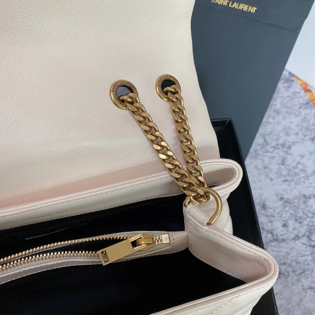 Laurent MEDIUM 32 Giant discount GOLD LOULOU QUILTED Saint LEATHER Durable materials HARDWARE WHITE