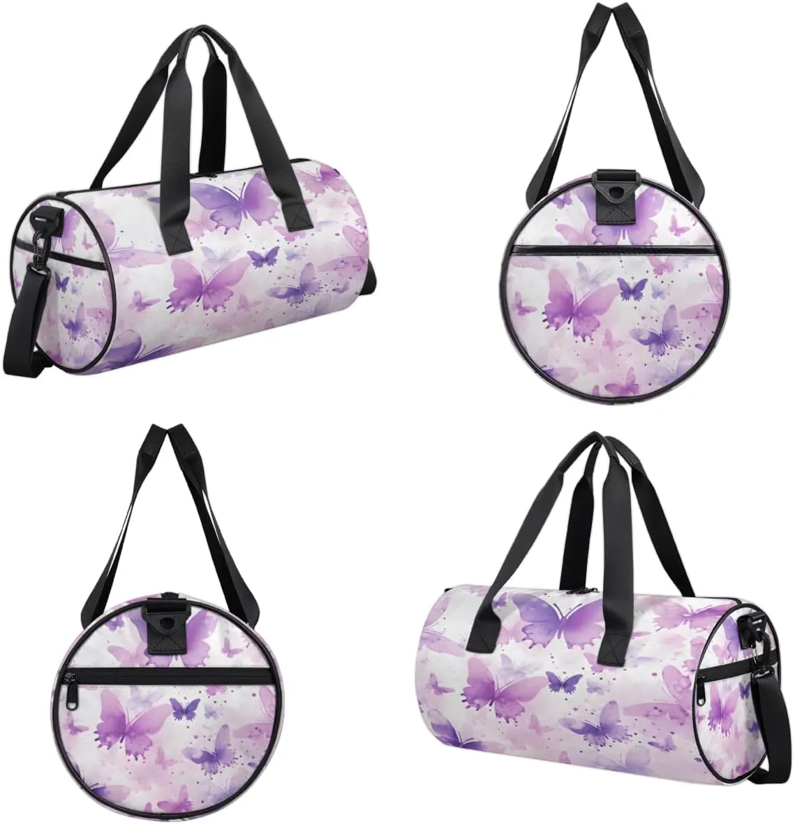 Lavender Watercolor Butterflies Sports Duffel Bag with Shoulder Strap, Large Capacity Gym Bag with Shoe Compartment, Water Resistant Travel Duffle Bag for Men Women Travel, Sports (17.6x9x9 Inch)