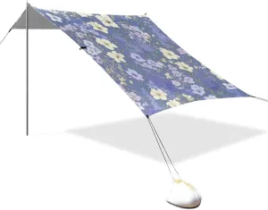 Lavender Wildflowers Beach Canopy UPF50  Protection Waterproof Shade Sun Shelter with Sandbags & Sand Shovel for Camping, Picnics, Backyard & Fishing