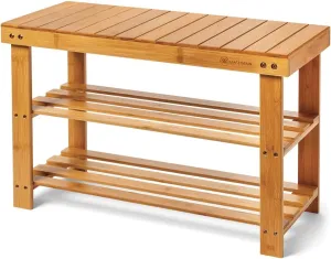 Leaf & Grain Bamboo Shoe Rack - Shoe Storage Bench for Front Door Entrance - Entryway Bench with Shoe Shelf, Shoe Storage Organizer, Wooden Shoe Rack, Durable Shoe Bench for Home (Natural)
