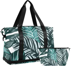 Leaf Green Versatile Sports Travel Bag - Lasting Twill Tote, Removable Wheel & Rod Bagging, Multi-pocket Design, Complimentary Makeup Bag
