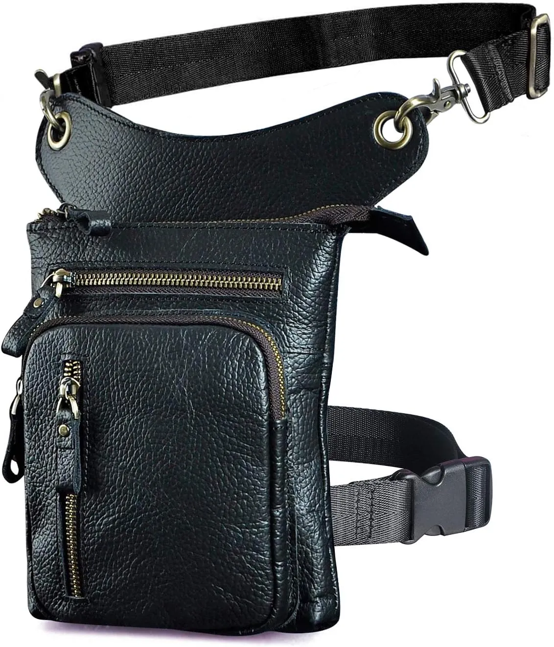Le'aokuu Mens Genuine Leather Outdoor Sporting Hicking Waist Hip Pack Messenger Shoulder Drop Leg Thigh Bag Pouches For Women G1011 (G1011 Black)