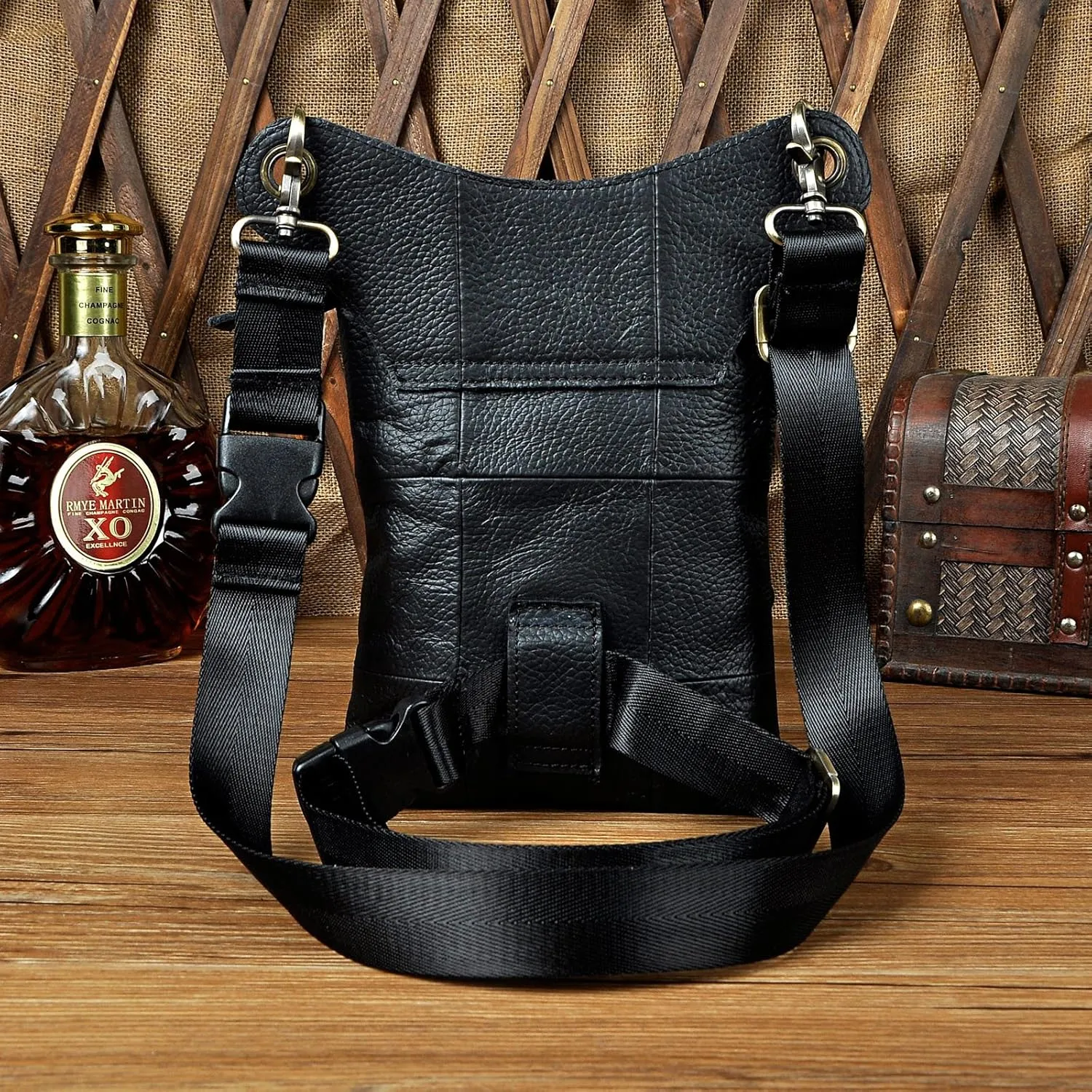 Le'aokuu Mens Genuine Leather Outdoor Sporting Hicking Waist Hip Pack Messenger Shoulder Drop Leg Thigh Bag Pouches For Women G1011 (G1011 Black)