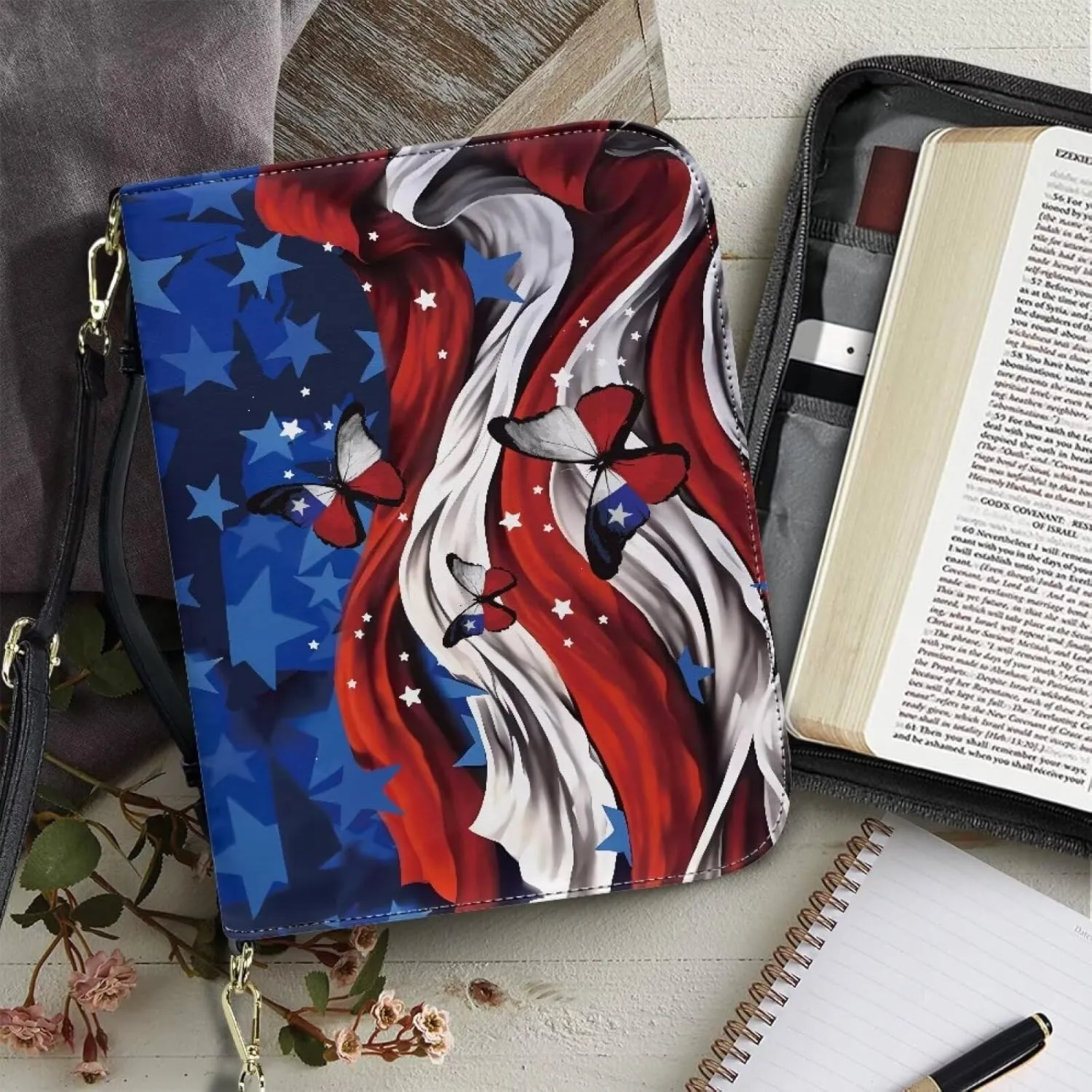Leather Bible Bags with Shoulder Strap for Women Water Resistant Bible Book Covers