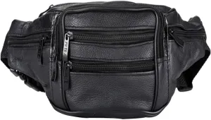 Leather Fanny Pack For Men & Women Belt Bag With Adjustable Waist Belt, Lightweight Fanny Pack Comes With Multiple Zippered Pockets Easy Carry Any Phone,Wallet (black)