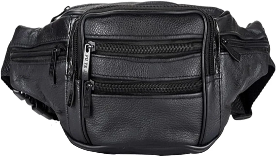 Leather Fanny Pack For Men & Women Belt Bag With Adjustable Waist Belt, Lightweight Fanny Pack Comes With Multiple Zippered Pockets Easy Carry Any Phone,Wallet (black)