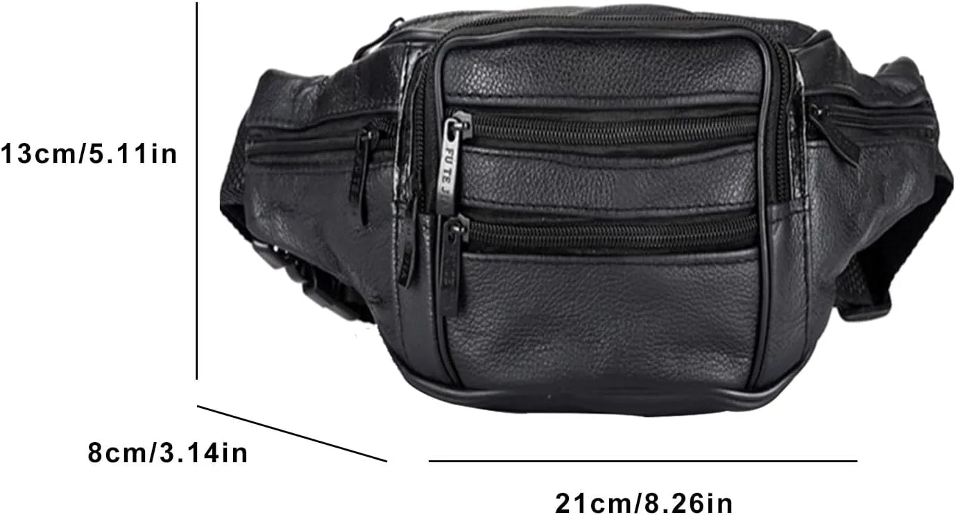 Leather Fanny Pack For Men & Women Belt Bag With Adjustable Waist Belt, Lightweight Fanny Pack Comes With Multiple Zippered Pockets Easy Carry Any Phone,Wallet (black)