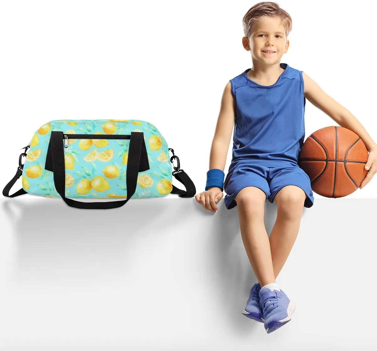 Lemon Blue Leaves Kids Duffel Bag for Girls Boys Teens, Lemon Pixel Wind Dance Bag Overnight Small Duffel Bag Carry On Weekend Sports Gym Travel Bag for School Practice Gymnastics Ballet