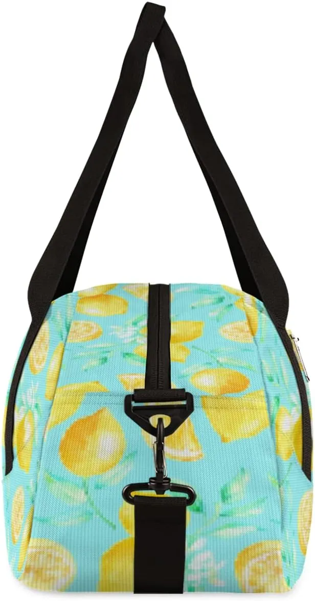 Lemon Blue Leaves Kids Duffel Bag for Girls Boys Teens, Lemon Pixel Wind Dance Bag Overnight Small Duffel Bag Carry On Weekend Sports Gym Travel Bag for School Practice Gymnastics Ballet