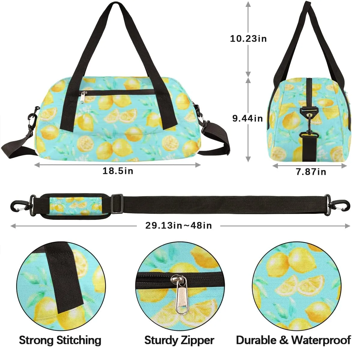 Lemon Blue Leaves Kids Duffel Bag for Girls Boys Teens, Lemon Pixel Wind Dance Bag Overnight Small Duffel Bag Carry On Weekend Sports Gym Travel Bag for School Practice Gymnastics Ballet