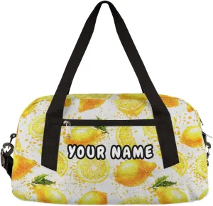 Lemon Fruit Personalized Kids Duffel Bag for Girls Boys, Lemon Debris Custom Name Dance Bag Overnight Small Duffel Bag Carry On Weekend Sports Travel Bag for School Practice Gymnastics Ballet