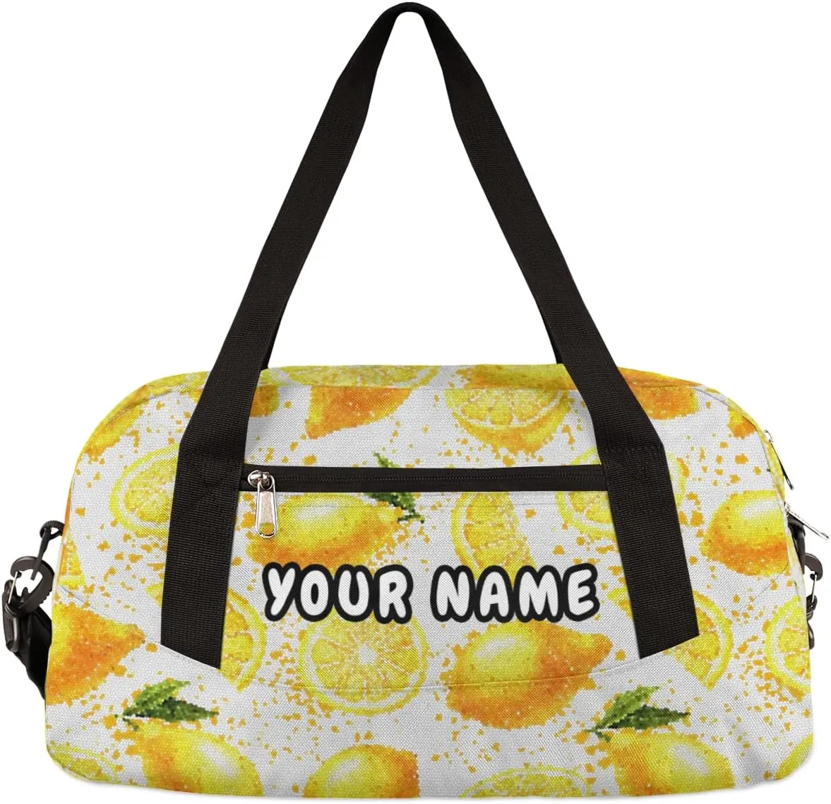 Lemon Fruit Personalized Kids Duffel Bag for Girls Boys, Lemon Debris Custom Name Dance Bag Overnight Small Duffel Bag Carry On Weekend Sports Travel Bag for School Practice Gymnastics Ballet