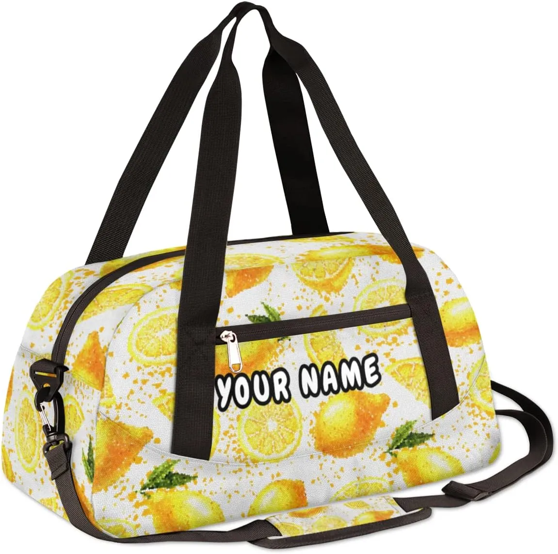 Lemon Fruit Personalized Kids Duffel Bag for Girls Boys, Lemon Debris Custom Name Dance Bag Overnight Small Duffel Bag Carry On Weekend Sports Travel Bag for School Practice Gymnastics Ballet