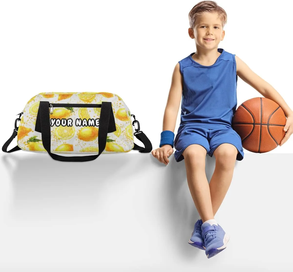 Lemon Fruit Personalized Kids Duffel Bag for Girls Boys, Lemon Debris Custom Name Dance Bag Overnight Small Duffel Bag Carry On Weekend Sports Travel Bag for School Practice Gymnastics Ballet