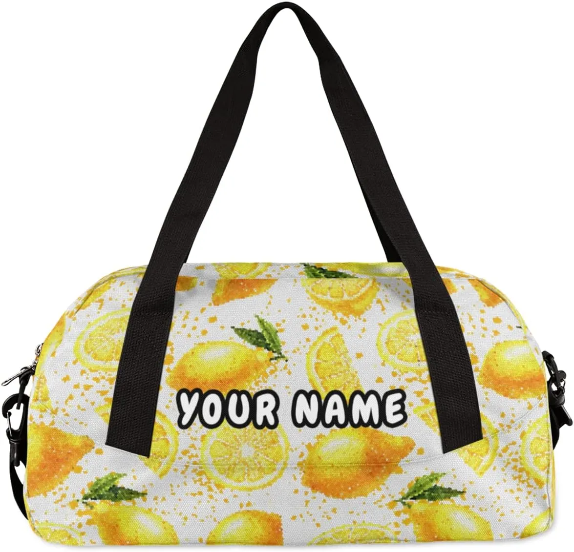 Lemon Fruit Personalized Kids Duffel Bag for Girls Boys, Lemon Debris Custom Name Dance Bag Overnight Small Duffel Bag Carry On Weekend Sports Travel Bag for School Practice Gymnastics Ballet
